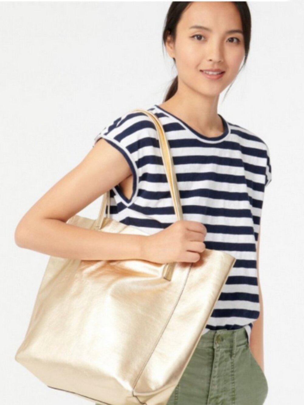 J.Crew The Carryall Tote, in metallic-gold leather, New With Tags